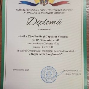 🥈Locul II pentru elevele  clasei a VI-a Țîu Emilia și Capbātut Victoria
