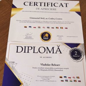 🎉 Felicitări elevului Vladislav Beleaev pentru rezultatul obținut la Olimpiada Internațională KINGS – Matematică, unde a obținut Diploma de gradul II!